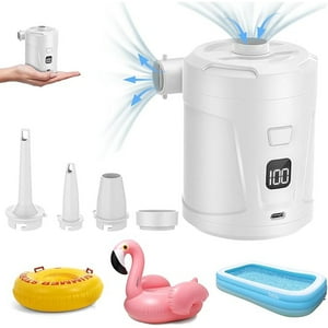 Veat00L - Bomba De Aire Eléctrica Para Inflables, 5200 Mah Portable Air Pump, Mini Bomba De Aire Con 4 Boquillas Y Visualización Led Para Anillo De Natación, Colchones De Aire Y Camping