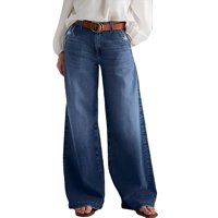 Pantalones Vaqueros Anchos Flamingals Para Mujer, Cintura Media, Holgados, Azul Marino, Talla M