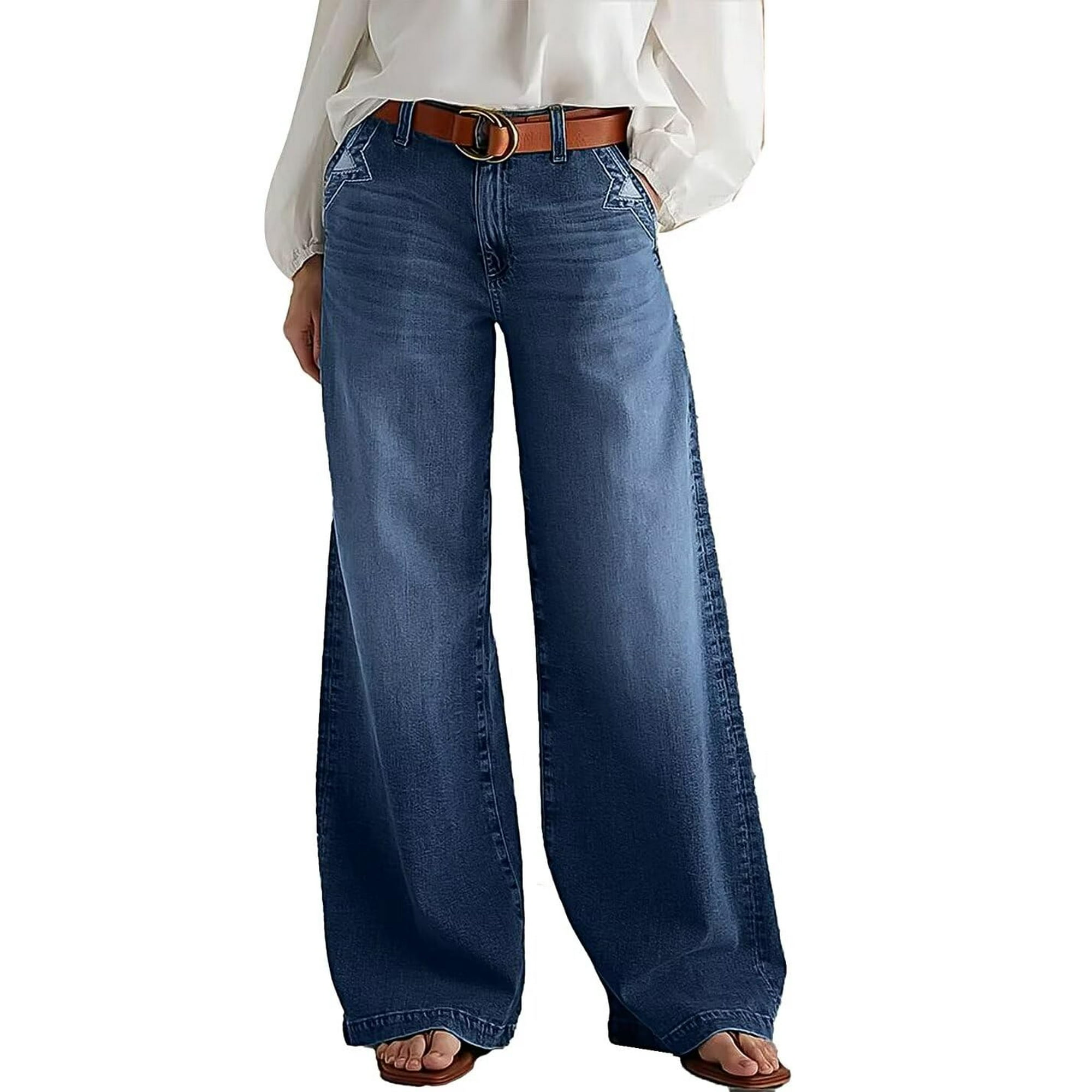 Pantalones Vaqueros Anchos Flamingals Para Mujer, Cintura Media, Holgados, Azul Marino, Talla M