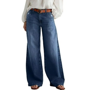 Pantalones Vaqueros Anchos Flamingals Para Mujer, Cintura Media, Holgados, Azul Marino, Talla M