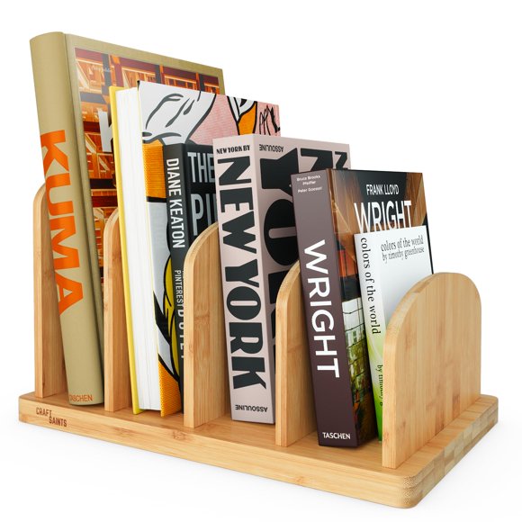 Soporte de libros de bambú de 4 secciones CraftSaints para encimera