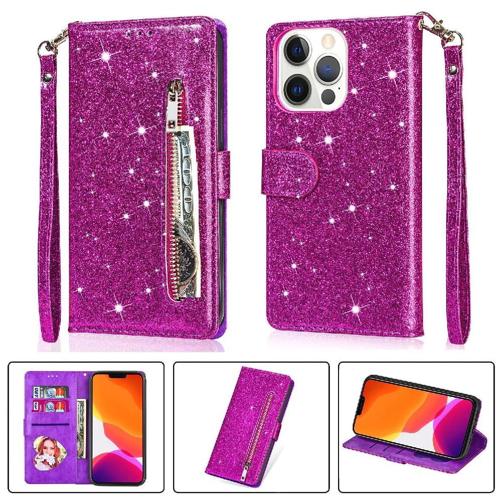 Funda Para Foxdock Elegante Funda Iphone 13 Pro Glitter Con Cremallera-ideal Para El Uso Diario