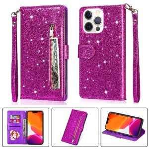 Funda Para Foxdock Elegante Funda Iphone 13 Pro Glitter Con Cremallera-Ideal Para El Uso Diario