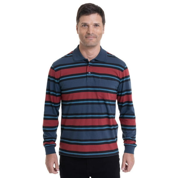 Polera Jersey Listada Cuello Camisero Azul azul 6XL