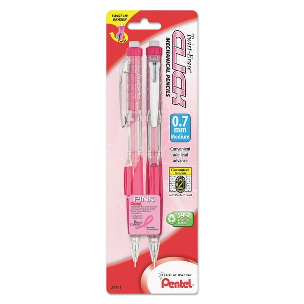 Portaminas Pentel 0.7 mm (2 unidades) con Goma Giratoria CLICK y Apoyo al Cáncer de Mama