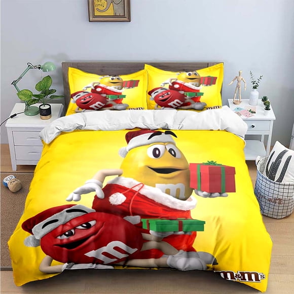 Fashion M&M Chocolate Logo Print Bedding Sets Exquisite Bed Supplies Set Duvet Cover Bed Comforter Set Bedding Set Luxury Gift