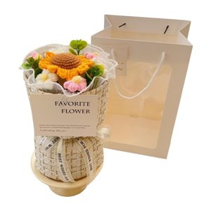 Bothyi - Ramo De Flores De Ganchillo Hecho A Mano Para Boda, San Valentín, Girasol Rosa