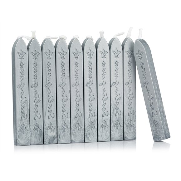 Cera de sellado MCEAL 10 piezas gris plateado de 9 cm con mecha