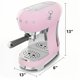 thumbnail image 4 of Cafetera espresso Smeg 15 bares rosa con varilla de vapor 120V, 4 of 5
