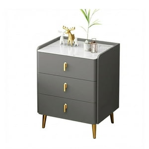 Global Latin Group - Velador 3 Cajones Con Patas Doradas Y Cubierta Tipo Mármol