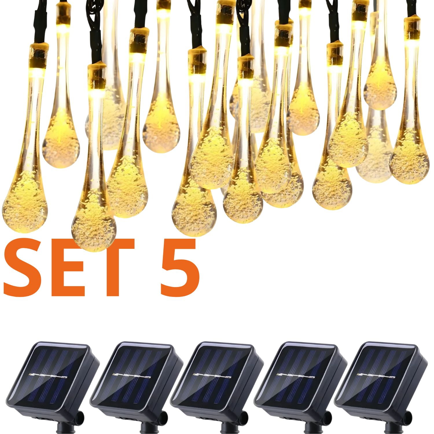 Genérico - Set 5 Guirnaldas Solar Gotitas Calida Luces Led 8 Metros