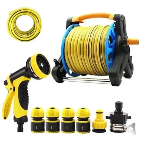 Leon Import - Manguera Retráctil Carrete Y Pulverizador Accesorios Jardín Color Negro