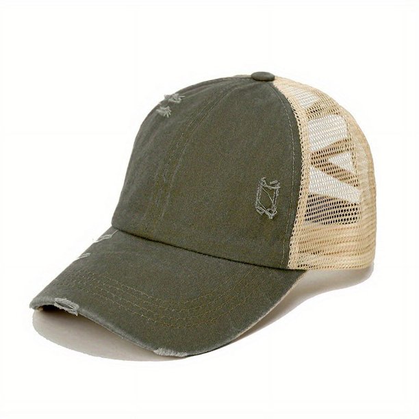 Unisex Washed Baseball Cap: Distressed Ripped Criss Cross Ponytail Hat - Adjustable Casual Style for Men & Women