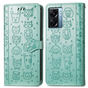 Funda Cartera Foxdock Para Oppo A57 5G , Flip Pu Con Relieve De Gatos Y Perros, Tarjetero Y Soporte