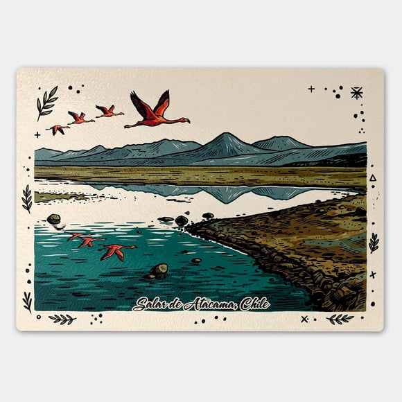 Tabla de Cocina 20 X 28 Cm - Diseño Salar de Atacama y Flamencos