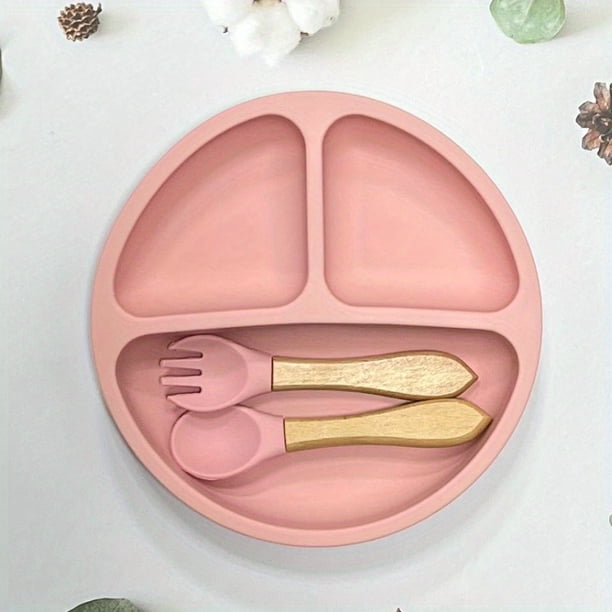 Baby Suction Plate With Self-Feeding Spoon Fork - BPA Free Infant Newborn Utensil Set For Self-Training, Suction Plates For Babies Toddlers, Dishwasher Microwave Safe