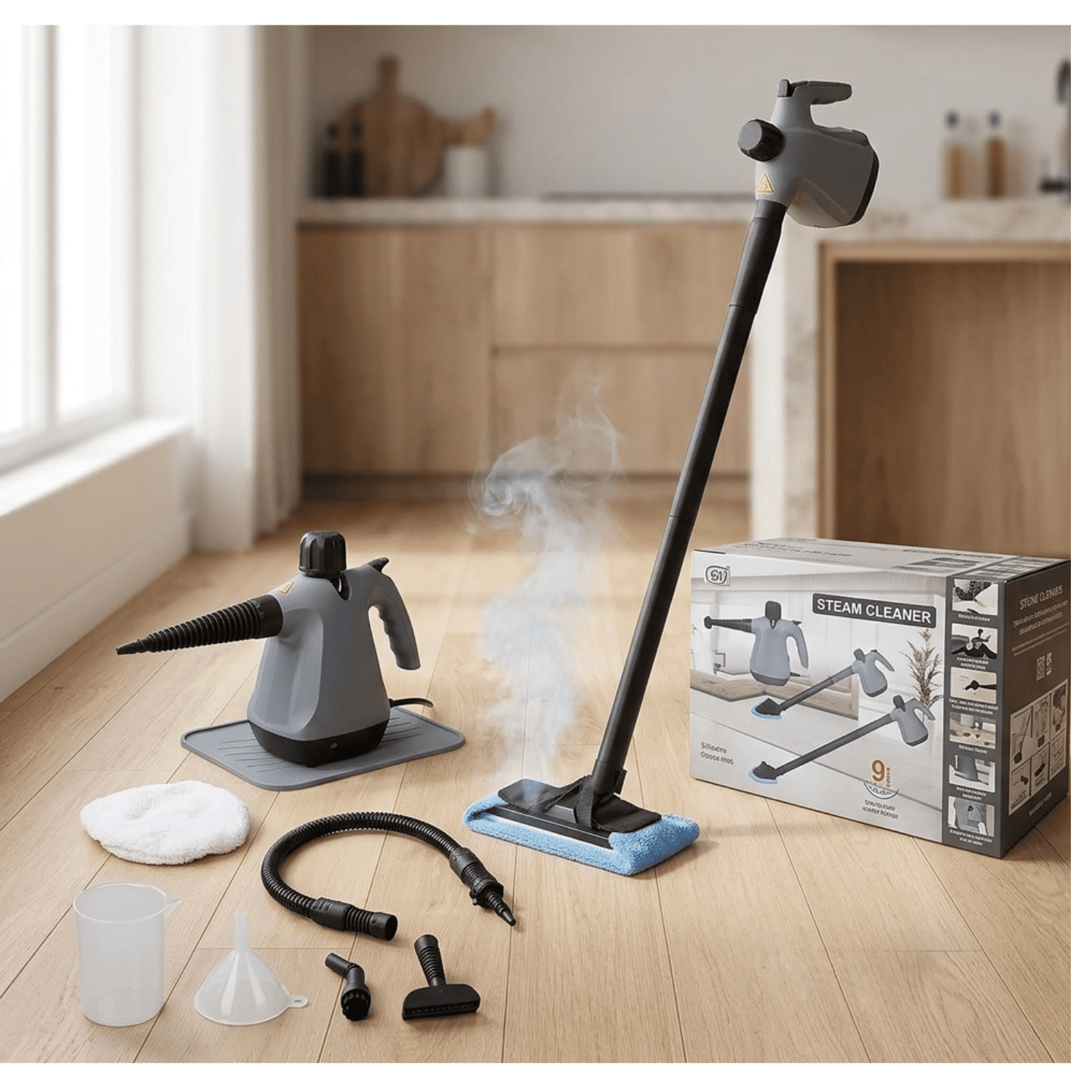 Genérico - Limpiadora A Vapor 1200w Multifuncional | Mopa A Vapor Desinfectante | Incluye Accesorios Para Piso, Vidrios Y Telas | Limpieza Profunda Sin Químicos