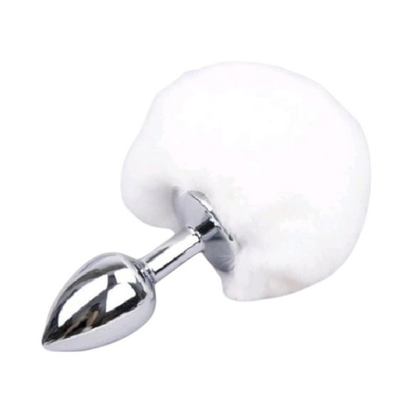 Plug Anal Cola de Conejo Blanca Acero Inoxidable Talla S