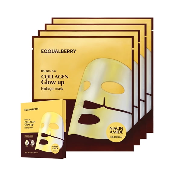 Mascarilla Glow Up de colágeno EQQUALBERRY Niacinamida 30 ml, 4 hojas