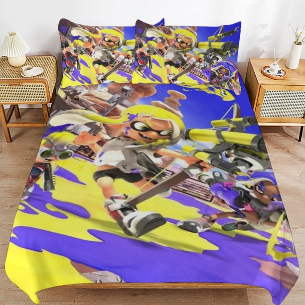 Splatoon Comforter Set 3 Pieces Quilt Cover Set Soft Bedding Sets for All Seasons