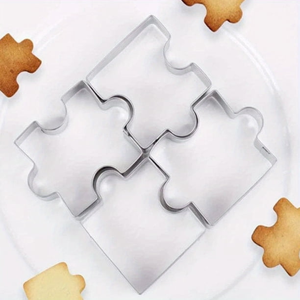 4pcs, Puzzle Cookie Cutters, Stainless Steel Candy Mold, Fun Biscuit Molds, Chocolate Cutters, Cake Decorating Molds, Baking Tools, Kitchen Gadgets, Kitchen Accessories, Home Kitchen Items