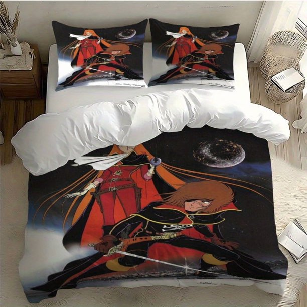 3pcs Galaxy Express 999 Starry Sky Illustration Digital Print Bedding Set 100% Polyester Light Beige-Friendly Fabric