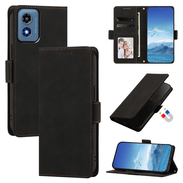 Funda Billetera Delgada para Motorola Moto G Play 4G 2024 con Ranuras y Soporte Negro