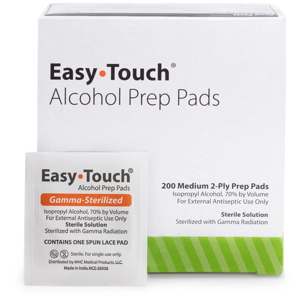 Almohadillas de preparación de alcohol EasyTouch esterilizadas con rayos gamma, 200 unidades