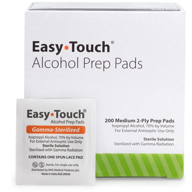 Almohadillas de preparación de alcohol EasyTouch esterilizadas con rayos gamma, 200 unidades