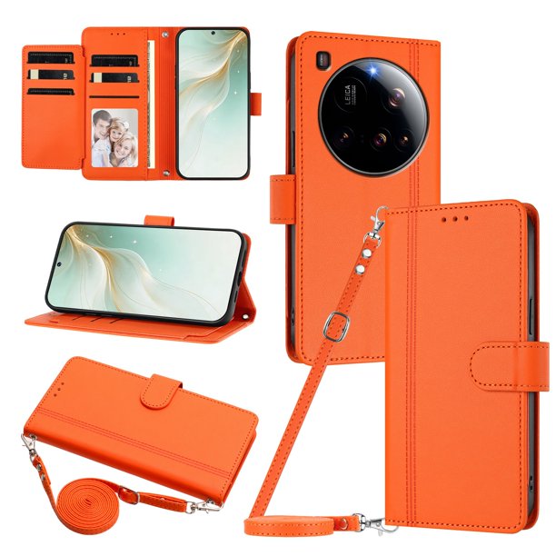 Funda Cartera de Cuero Sintético para Xiaomi 15 Ultra, Naranja
