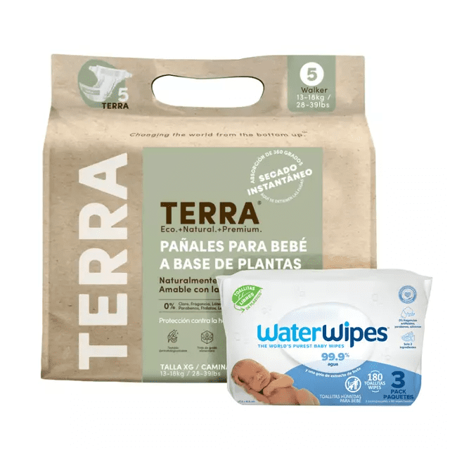Terra Y Waterwipes - Pack Pañales Terra Xg 16 Uns + Tripack Toallitas Waterwipes