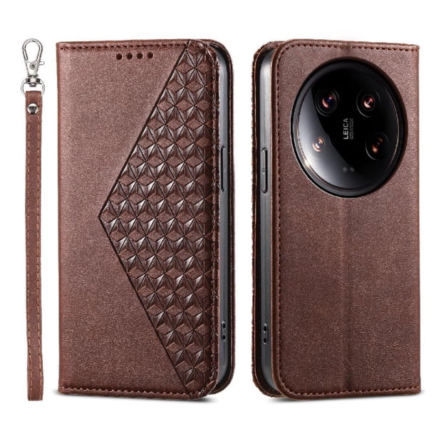 Funda Flip FOXDOCK para Xiaomi 14 Ultra , Estilo Billetera con Diseño Rombo, Correa de Mano y Soporte, Uso Diario