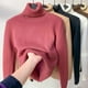 thumbnail image 1 of Suéter de cuello alto para mujer, top de otoño e invierno con forro polar, interior grueso, negro, camisa de manga larga para mujer, 1 of 6