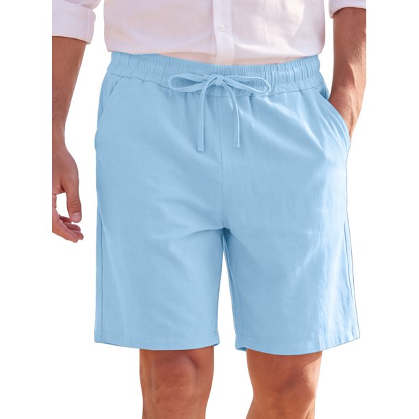 INSPIRE CHIC Pantalones Cortos de Lino Ligeros de Verano para Hombre con Cordón M Azul