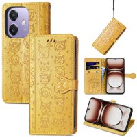 Funda Cartera Foxdock Para Oppo A60 5G , Flip Pu Con Relieve De Gatos Y Perros, Tarjetero Y Soporte