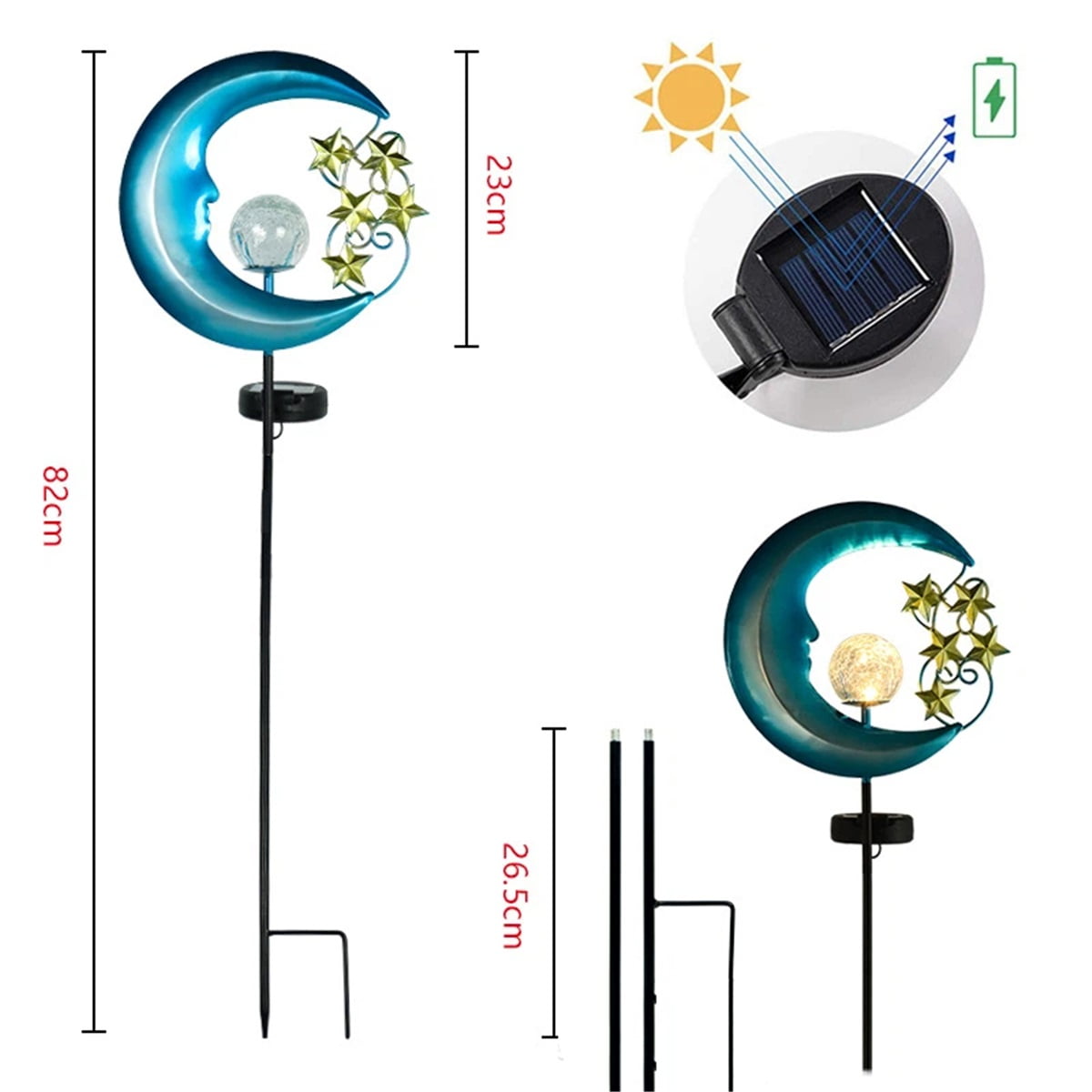 Xusx111 - Estrellas Luna Luces Solares Al Aire Libre - Solar Alimentado Jardín Luces Decorativas Grietas Vidrio Globo Llevó La Iluminación Impermeable Del Paisaje Para Sendero, Patio, Césped, Patio