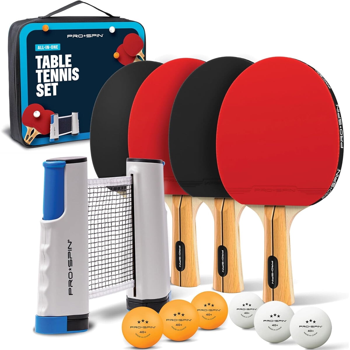 Pro Spin - Set Ping Pong Portatil Red Retractil 4 Paletas