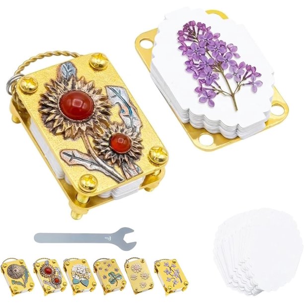 Mini prensa flores llavero metal portátil kit con anillo conservación flores senderismo