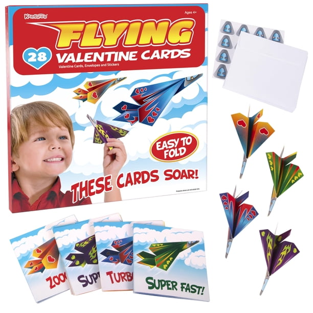 Tarjetas de avión de papel voladoras para el día de San Valentín para niños (paquete de 28)