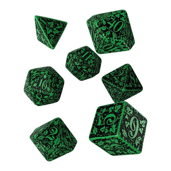 Set de Dados Q WORKSHOP Bosque Grabado Verde y Negro - 7 Piezas