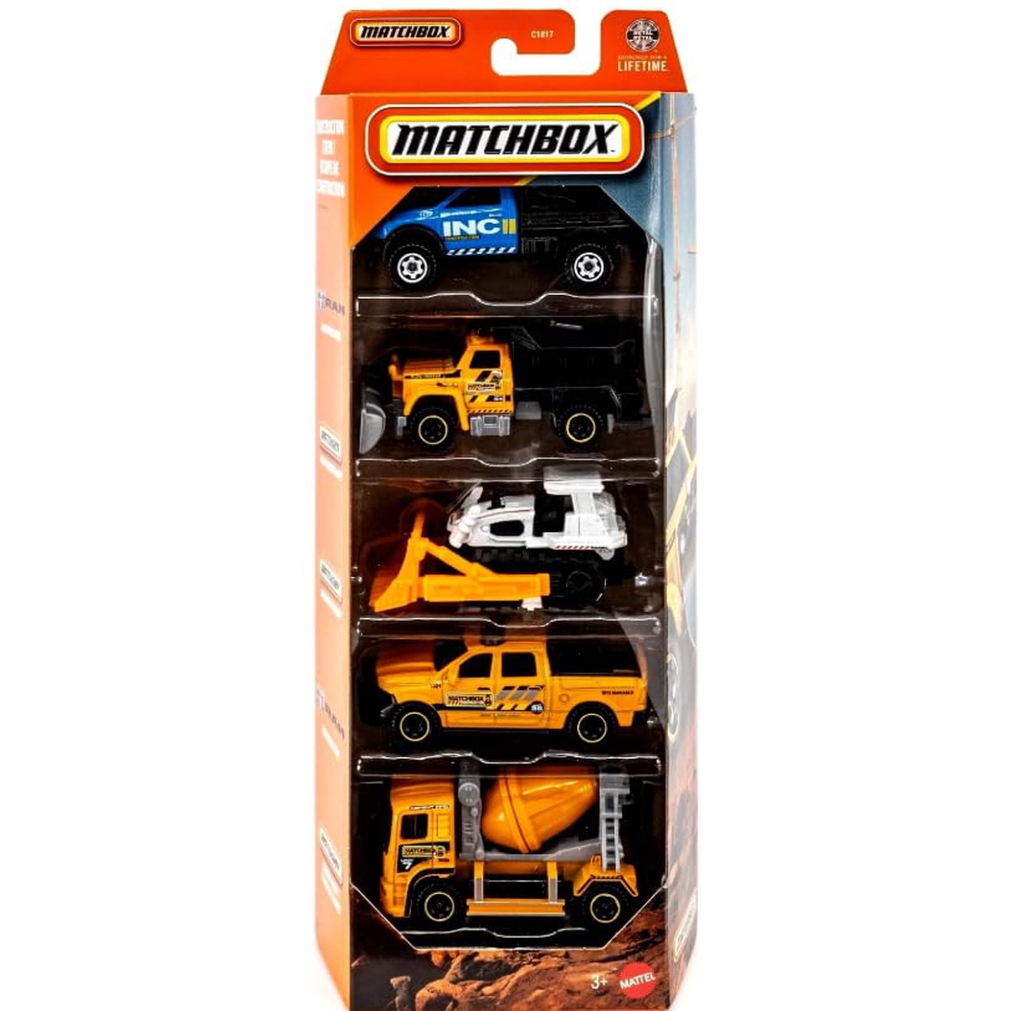 Hot Wheels - Vehículos De Juguete Matchbox Construction Crew, Paquete De 5 Unidades, Escala 1:64