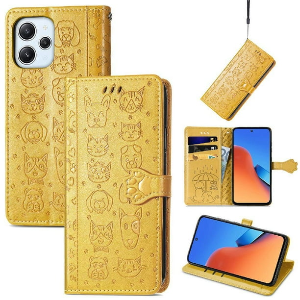 Funda Cartera FOXDOCK para XIAOMI Redmi 12 , Flip PU con Relieve de Gatos y Perros, Tarjetero y Soporte