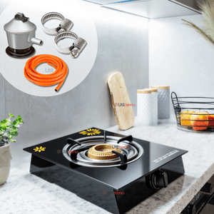 Line - Cocina Encimera A Gas Licuado Vidrio 1 Plato+Kit De Instalación Cocinilla Negro