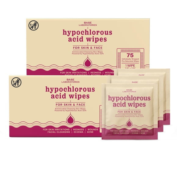 Toallitas con ácido hipocloroso BASE LABORATORIES para rostro y piel 150