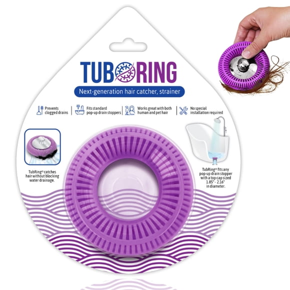 Protector de desagüe para tina TUB RING, atrapapelos y colador, morado