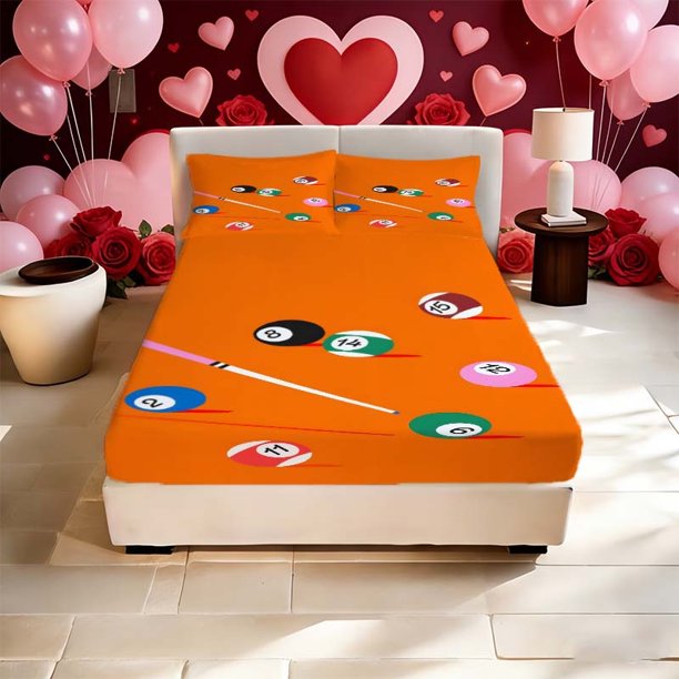 Billiards Cartoon Print Fitted Sheet Set a Must-have for Home and Guest Rooms with Deep Pockets to Stay Securely in Place The Perfect Gift for Holidays Like Eas