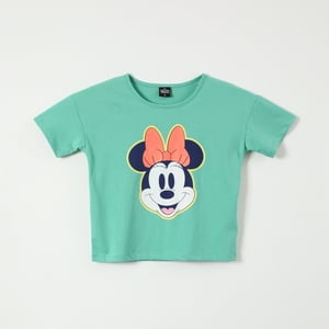 Polera Manga Corta Niña Crop Minnie Verde Disney