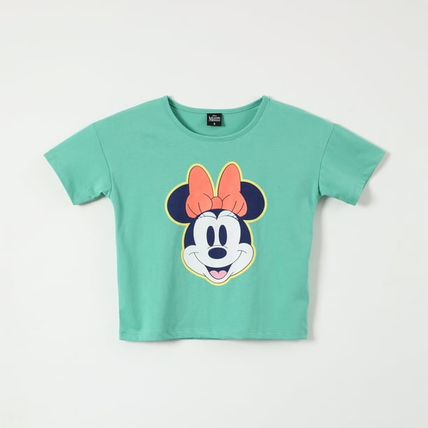 Polera Manga Corta Niña Crop Minnie Verde Disney