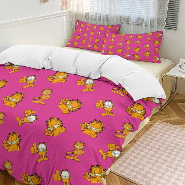 Rose Pink Garfield Comforter Set Soft 3 Pcs Twin Bedding Sets Thicken for All Season