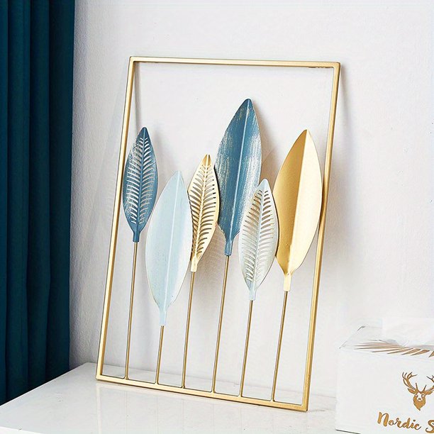 3pcs Mounted Metal Wall Decor, Thick Minimalist Metal Wall Art, Modern Metal Leaf Wall Hanging, Suitable For Sofa Backdrop Bedroom And Living Room, Golden Classic Style, No Frame, 17.3x 11.8 Inches